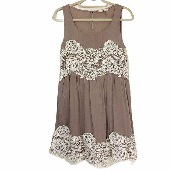 Entro Tan Lace Cream Boho Sleeveless Dress - Picture 1 of 6